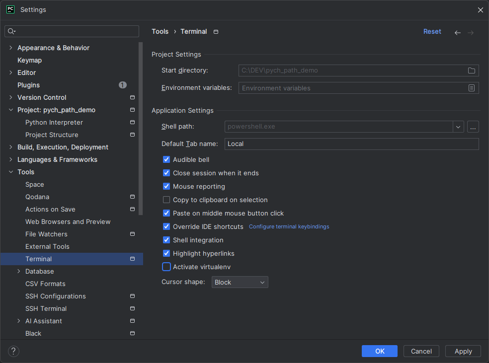 Disable automatic virtual environment activation in PyCharm image from https://www.aredel.com website