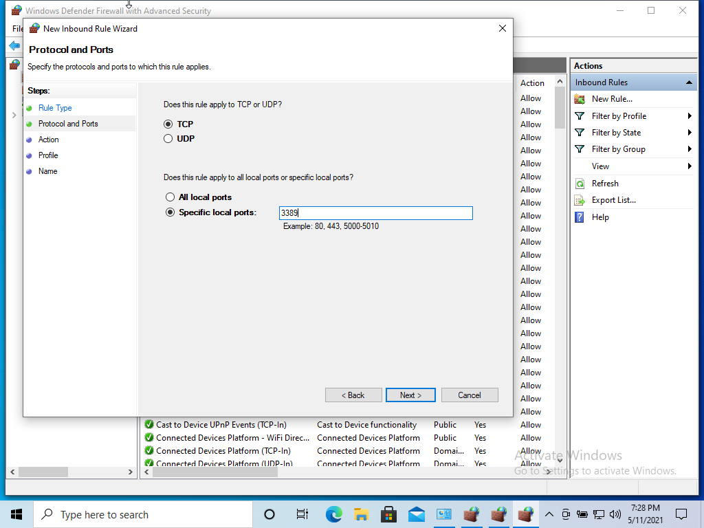 Отрыть порт в windows firewall изображение с сайта www.aredel.com