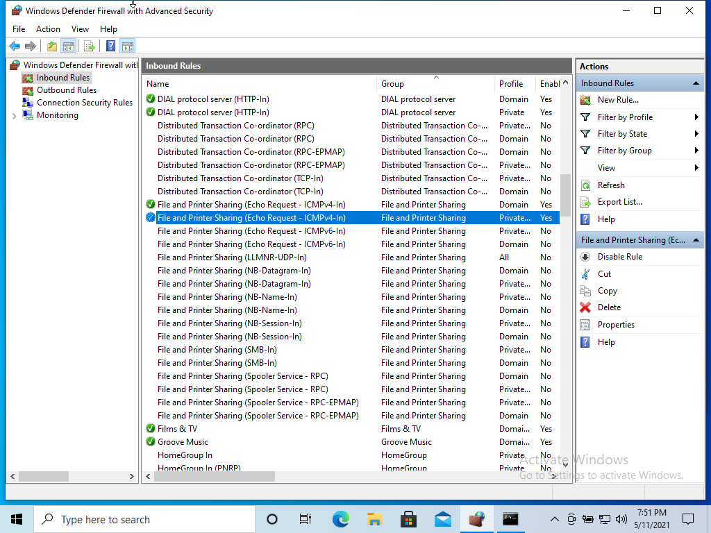 Разрешить пинг Windows Server firewal входящий www.aredel.com